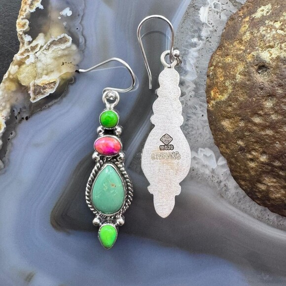 Sterling Silver Southwestern Style Multistone Dangle Earrings For Women #6 - Picture 7 of 10